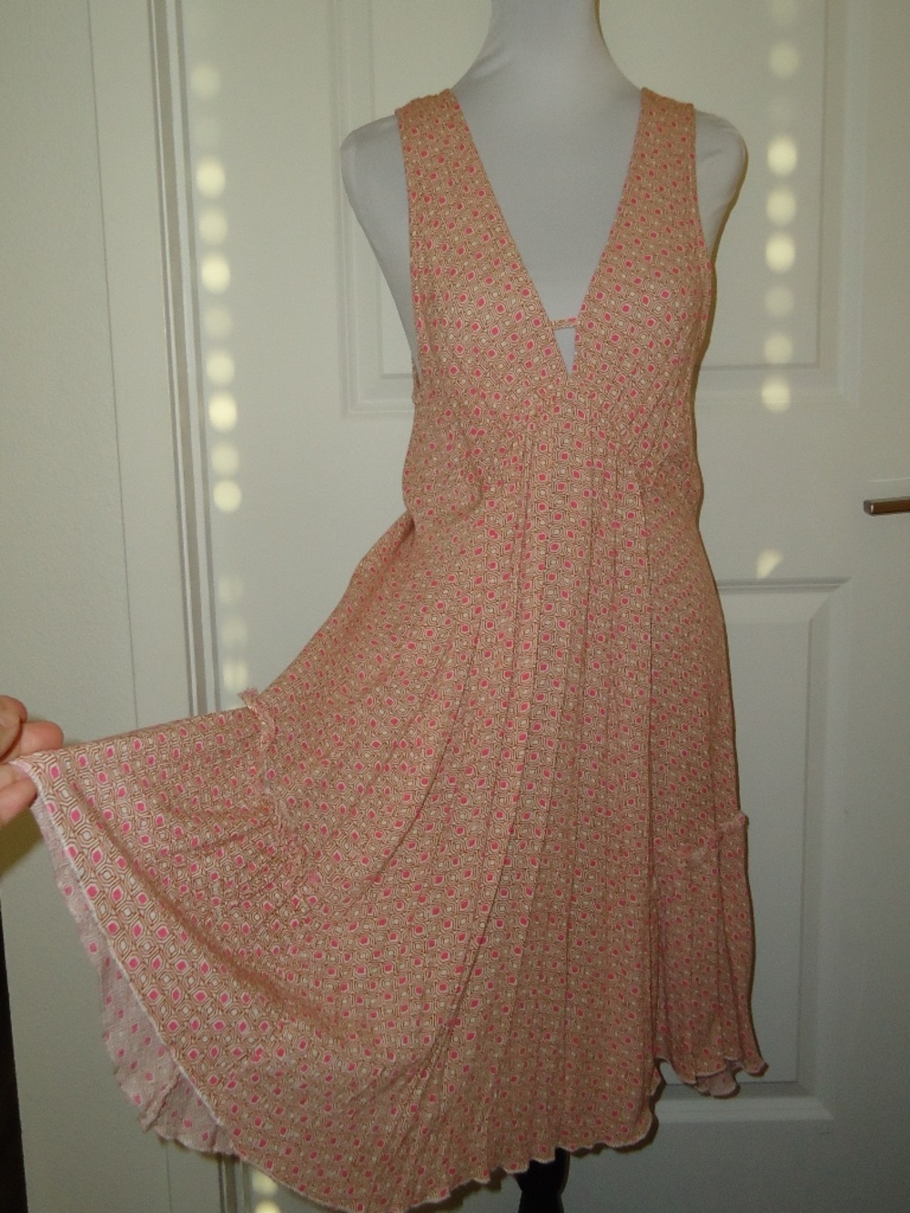 TEA MINTS Pink Geometric Print Rayon Sleeveless Sundress Size-M